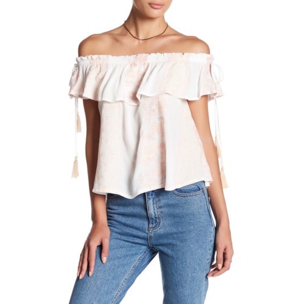 ASTR the Label Embroidered Off-the-Shoulder Blouse